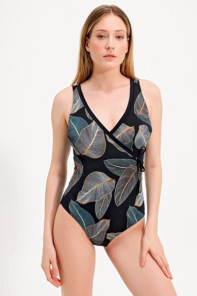 ZEKİ Double Breasted Leaf Patterned Swimsuit