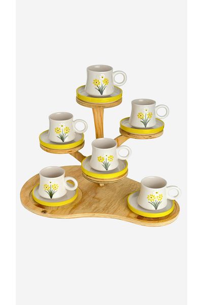 Gezdikçe Bilelim 6-Piece Set Daisy Handmade Boiler Ceramic Coffee Cup, Coffee Cup