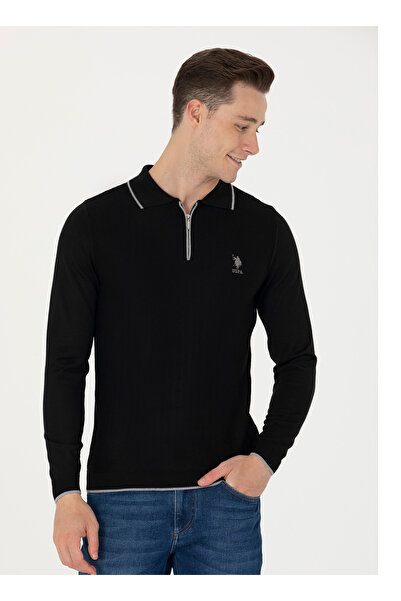 U.S. Polo Assn. U.S. Polo Assn. Fermuarlı Yaka Slim Fit Siyah Erkek Kazak PARTES-SK22