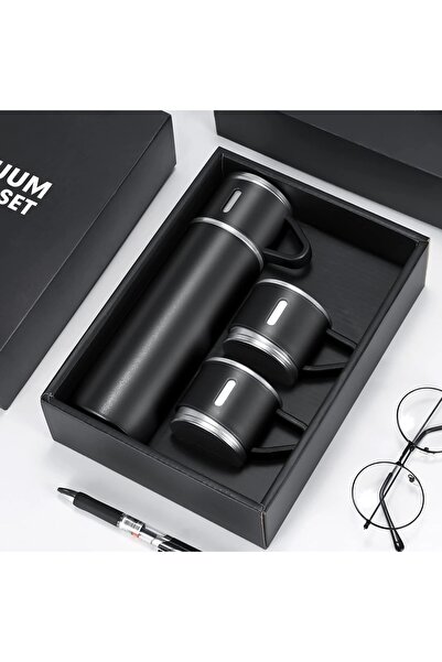 Hediye Baba Steel Thermos Set - Vacuum Thermos Set with 3 Cups
