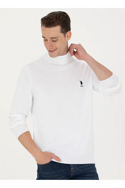 U.S. Polo Assn. U.S. Polo Assn. Pulover pentru bărbați, alb, slim, cu gât rotic, YBS-SK23