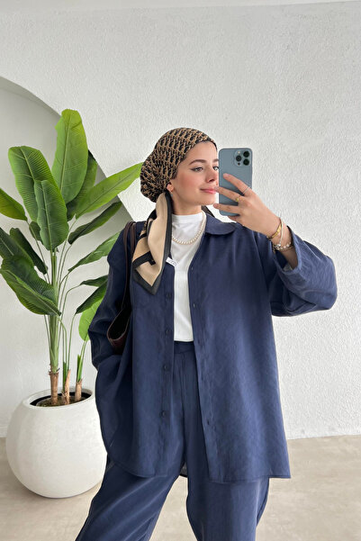 My Blog Sötétkék Modal Fabric ing nadrág szett