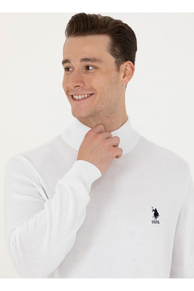 U.S. Polo Assn. U.S. Polo Assn. Pulover pentru bărbați, alb, slim, cu gât rotic, YBS-SK23