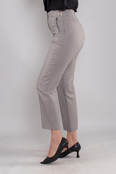 AYHAN Kazayağı Simli Beli Tokalı Pantolon