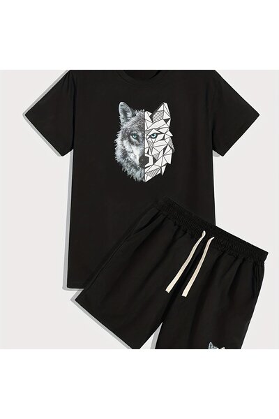 GALASHOP Wolf Patterned 2-Piece Men's Shorts Set