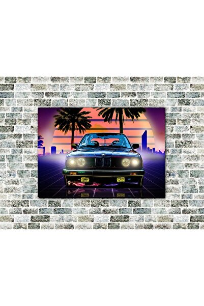 icase Ξύλινος πίνακας Συνθγουέιβ με θέμα αυτοκίνητο νέον της δεκαετίας του '80