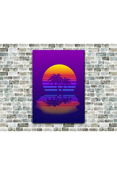 icase Ξύλινος πίνακας Συνθγουέιβ Νέον Ηλιοβασίλεμα της δεκαετίας του '80