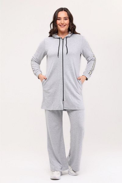 BAV Butik Ayvitrin طقم بدلة رياضية نسائية بغطاء للرأس وسحاب