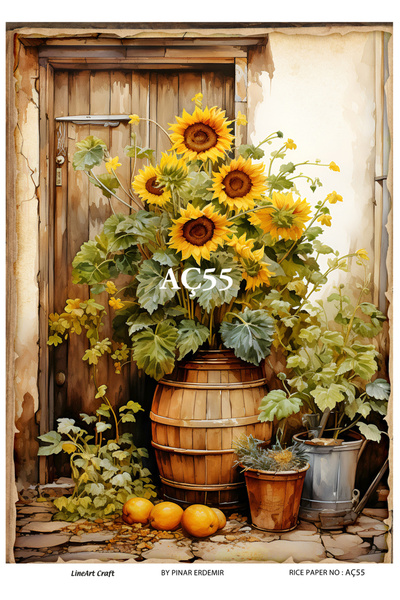 LİNEART Ayçiçeği Serisi AÇ55 Ayçiçek Deseni 30*42 cm Pirinç Dekopaj