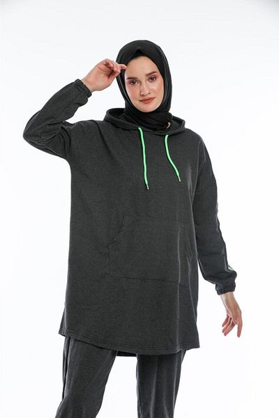 BAV Butik Ayvitrin طقم بدلة رياضية للحجاب باللون الأخضر الفحمي مقاس كبير