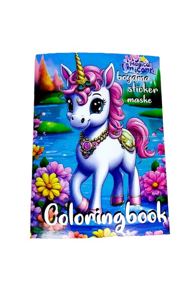 şahane parti Unicorn  Boyama Kitabı 3'lü (BOYAMA , STİCKER , ARKA KAPAK MASKE)