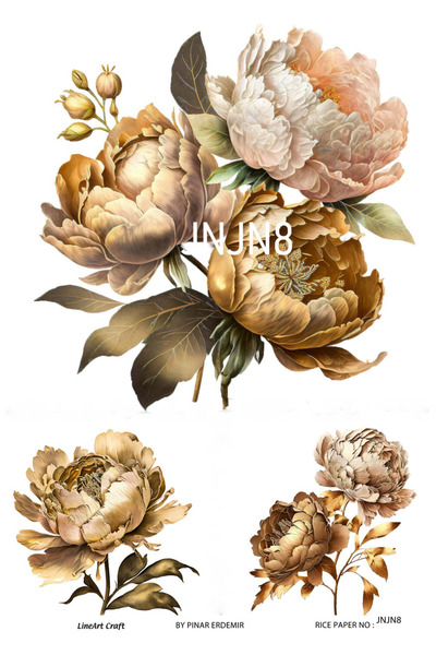 LİNEART Janjan Serisi JNJN8 Pastel, Çiçek Desenli 30*42 cm Pirinç Dekopaj
