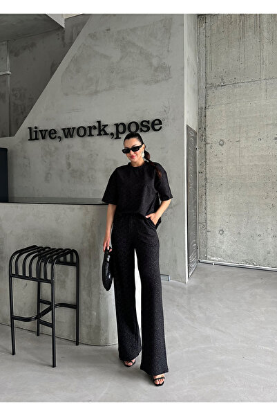 Laluvia Fekete csillogó rövid ujjú dupla szett