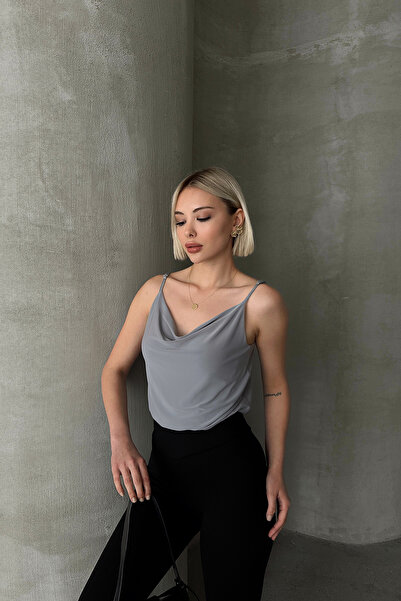 LACHT Γυναικεία μπλούζα με λαιμόκοψη σε γκρι σχοινί