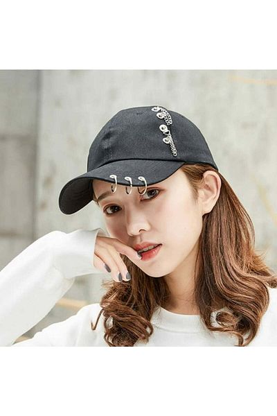Shopiolog Punk Style Hip Hop Metal 3 Ring Piercing Baseball Cap - Chained Star Snapback