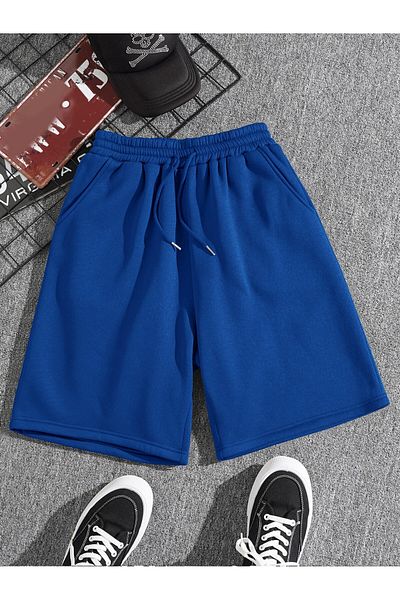 MODARİCH Ψηλόμεσο και πλεκτό σορτς με τσέπη Sax Blue χωρίς σχέδιο