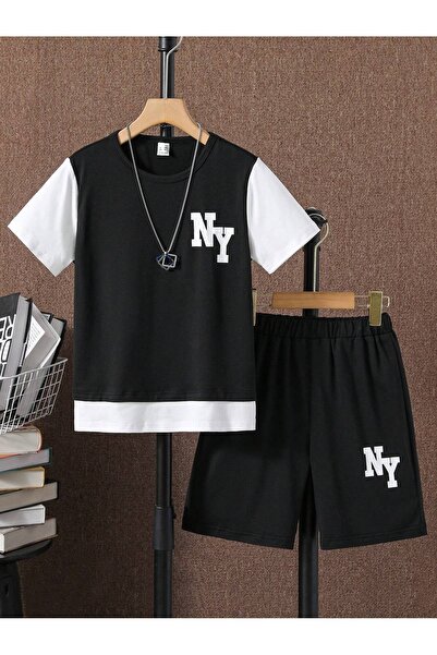 LePold Boy's Garnished NY Printed T-shirt Shorts Set