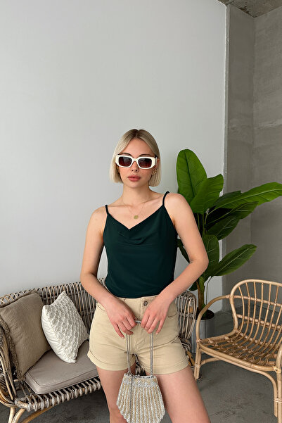 LACHT Γυναικεία μπλούζα με λαιμόκοψη σε σκούρο πράσινο σχοινί