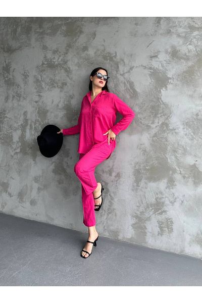 ZF BUTİK Damen-Set aus doppeltem Leinenhemd, Hose, Unterteil und Oberteil