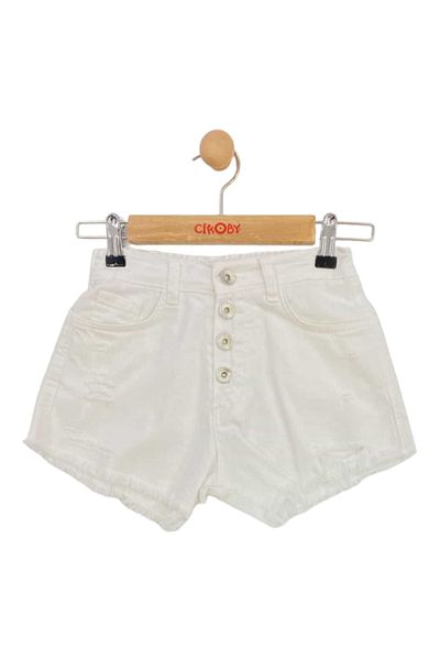 Çikoby Girl's Black and White Denim Linen Shorts - Button Closure and Multi Pockets