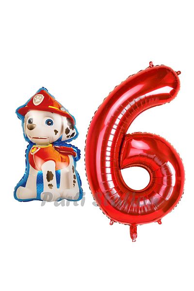 Parti Station Paw Patrol Marshall Fire Department Dog - 6 Year Old Balloon and Red Figure Birthday Set