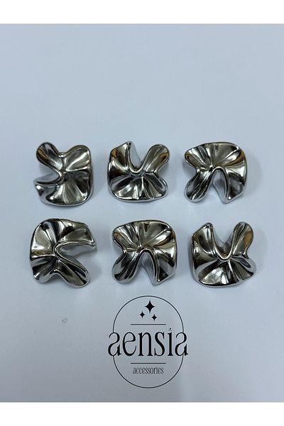 aensia ZRA Silver Twist Flower MoDel metal Coat - Trench Coat Button 2.54 CM, Pack of 6