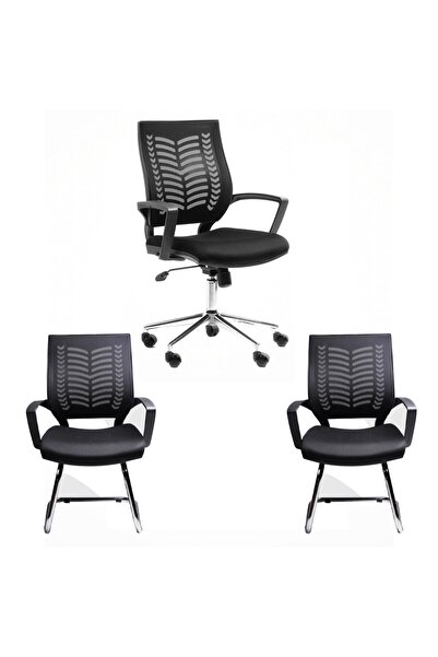 Herkese Mobilya Yumi Fileli Makam Koltuğu Ve 2 Adet Misafir Koltuğu Müdür Koltuk Takımı Ofis Koltuğu büro koltuğu