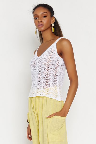 Hopoi Ecru Women's Knitwear Blouse - Thin Straps, Openwork HOP1313