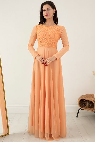 PULLIMM Rochie de seara cu detaliu din dantela hijab din tul - 3456-3