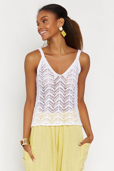 Hopoi Ecru Women's Knitwear Blouse - Thin Straps, Openwork HOP1313