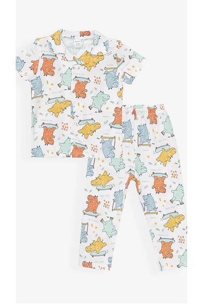 LC Waikiki LCW Baby Men's Polo Collar Printed Short Sleeve Pajamas Set