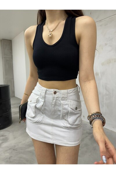 BİKELİFE Women's Oval Collar Cotton Ribbed Camisole Crop Singlet