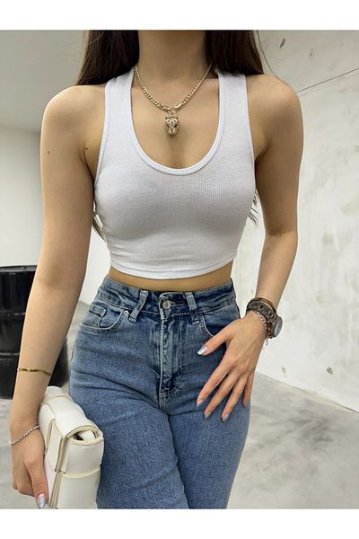 BİKELİFE Women's Oval Collar Cotton Ribbed Camisole Crop Singlet