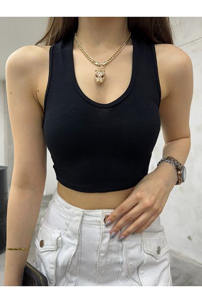 BİKELİFE Women's Oval Collar Cotton Ribbed Camisole Crop Singlet