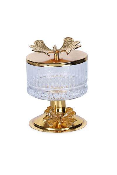 Tasarım Evi Stylish Designed Luxury Turkish Delight Bowl with Gold Feet and Butterfly Lid