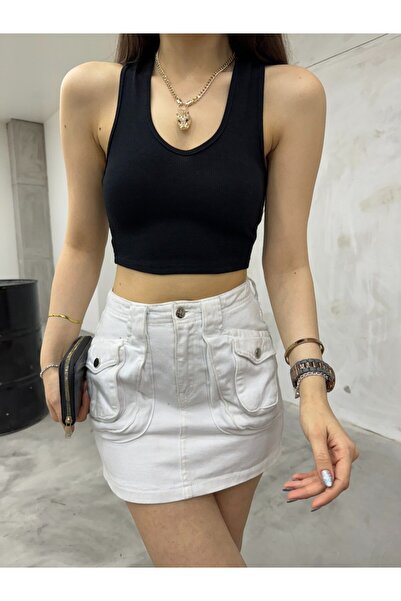 BİKELİFE Women's Oval Collar Cotton Ribbed Camisole Crop Singlet