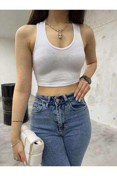 BİKELİFE Women's Oval Collar Cotton Ribbed Camisole Crop Singlet