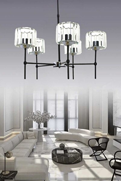 BSA LIGHTING LAVİNYA 5'Lİ SİYAH/KROM KRİSTALLİ MODERN YATAK ODASI SALON KRİST...