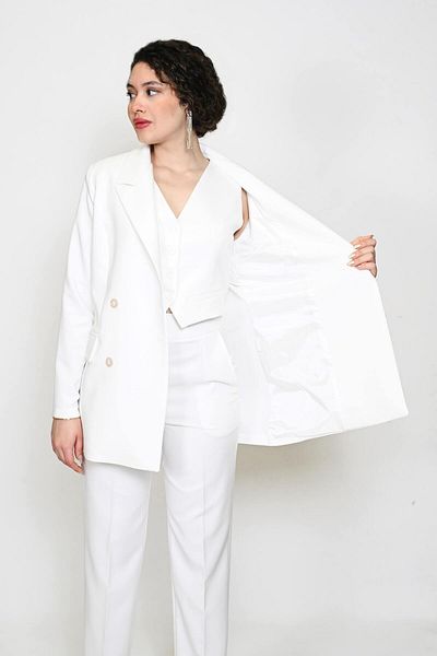 DEFİLE LUX Ecru Long Jacket and Trousers Set - Official Series