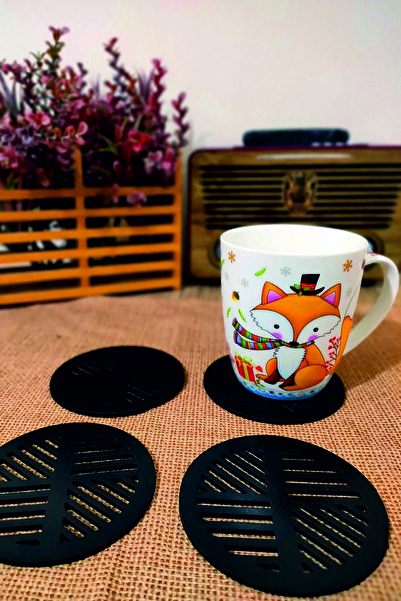 şamaksesuar 12 قطعة قاعدة أكواب خشبية MDF سوداء مقاس 3 مم - وجه واحد