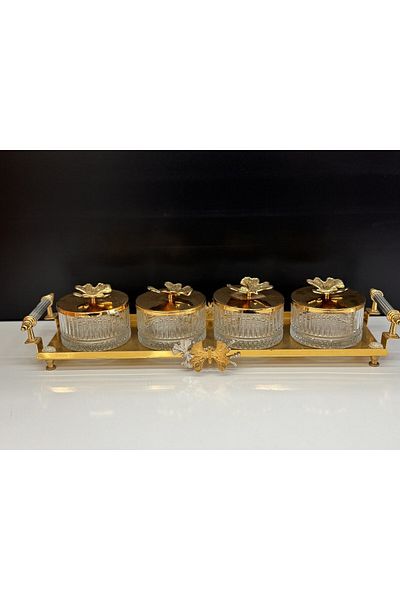 Tasarım Evi Bella 4 Compartment Butterfly Lid Presentation Jam Bowl - Breakfast Snack Bowl