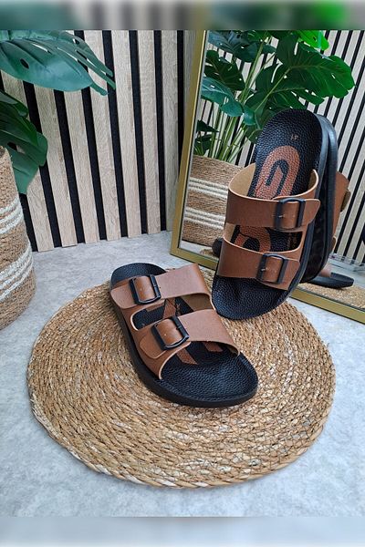 İmerShoes Ανδρικές παντόφλες μαύρισμα καθημερινά - Ανατομικά μαλακά σανδάλια με διπλή ρυθμιζόμενη πόρπη, σχέδιο, 066