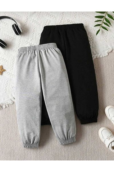 ZEYSA KİDS Los Angeles Printed - Girl's Black Gray 2-Piece Sweatpants