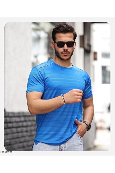 Mens Style Reflektör Şeritli Çizgili Spor T-shirt