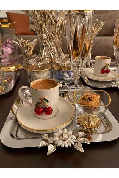 atabey home collection 6 قطع من صينية القهوة والشاي والعرض الفضية الفولاذية نموذج باباتيا