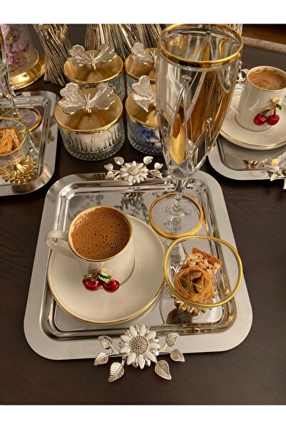 atabey home collection 6-Piece Coffee & Tea & Presentation Tray Steel Silver Tray CHAMOMILE Model