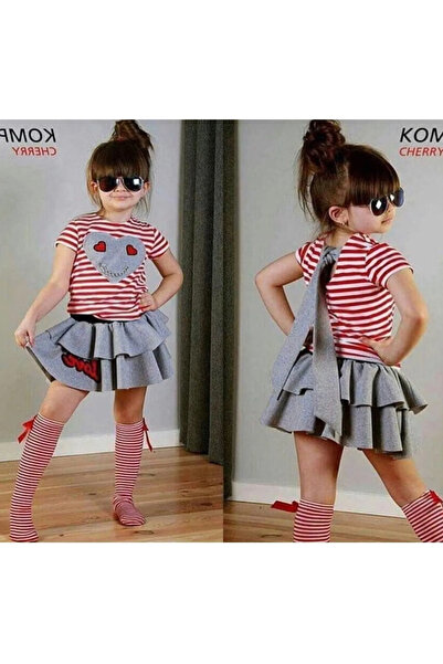 ALARA REYHAN تي شيرت على شكل قلب وحاشية مكشكشة وقميص للفتيات - طقم صيفي للعطلات