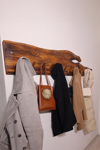 TALASCH Doğal Duvar Askısı Ahşap  11 Li Kavisli Ceviz