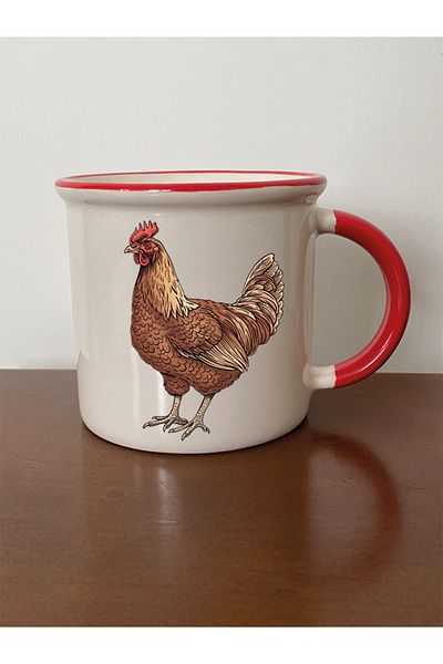 lili hediyelik Cock Printed Red Mouth Mug Cup - Ceramic Tea, Coffee Gift Cup