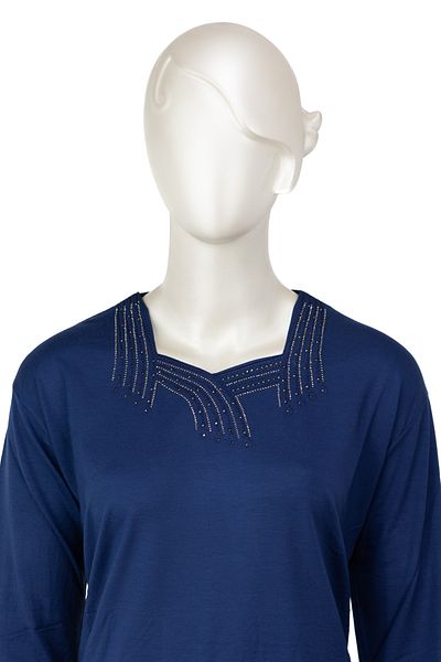Oppland Bluză pentru mamă din țesătură pieptănată din viscoză, cu pietre și broderie din lycra, cu gât pătrat, mucegai complet